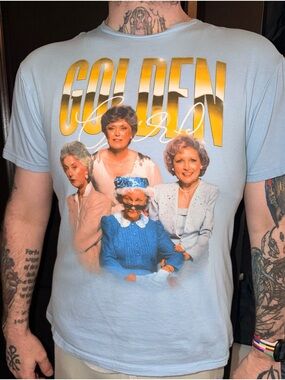 Ripple Junction Golden Girls Tee - Light Blue with Gold Print